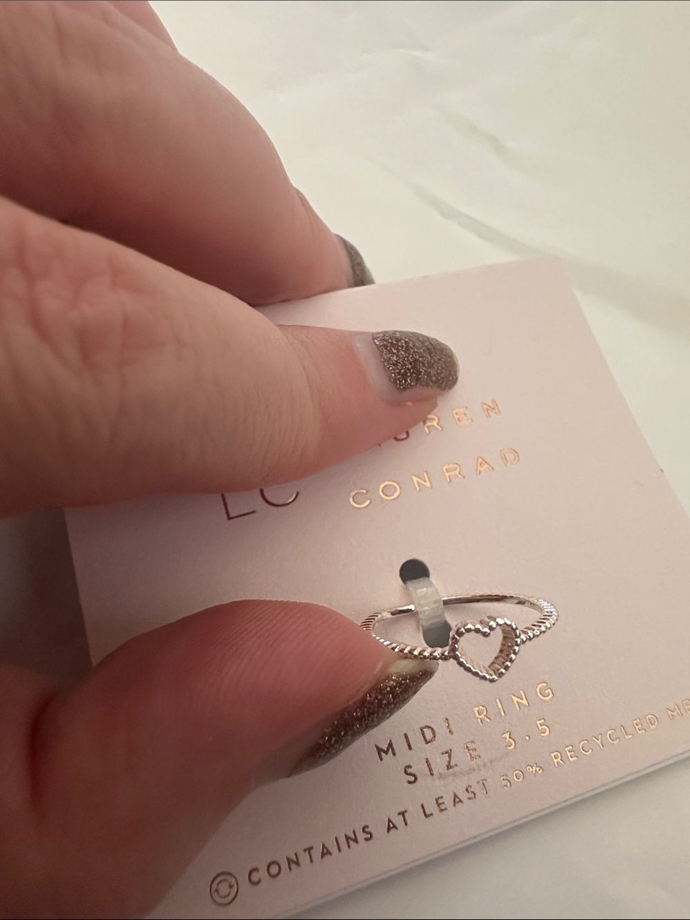 NWT Size 3.5 LC Lauren Conrad Silver Heart Mini Ring - Picture 2 of 2